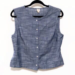 Autres Filles Chambray Sleeveless Button Blouse Small Casual French Linen Look